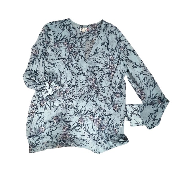 KUT from the Kloth Floral Print Blouse Long Sleeve Blue Size M - Picture 2 of 5